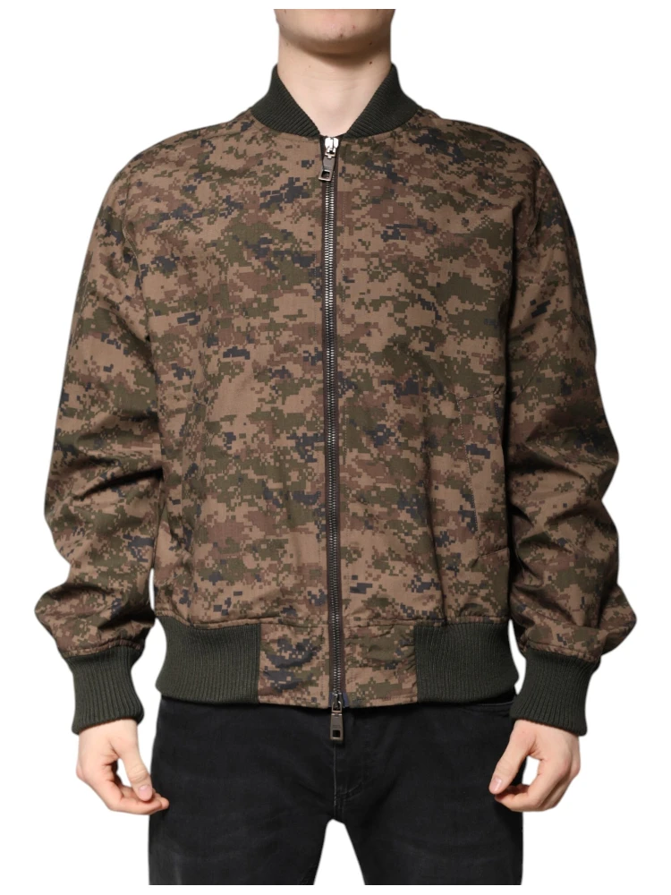 Brown Camouflage Bomber Full Zip Jacket