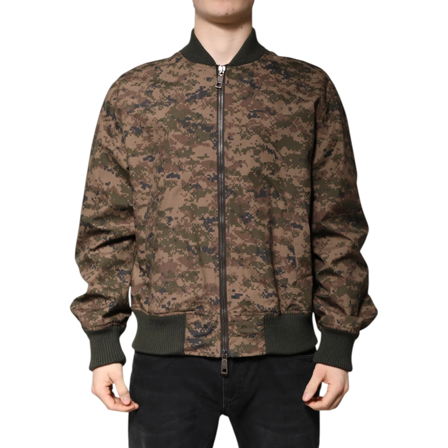 Brown Camouflage Bomber Full Zip Jacket
