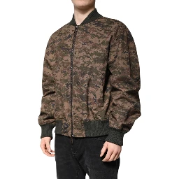 Brown Camouflage Bomber Full Zip Jacket