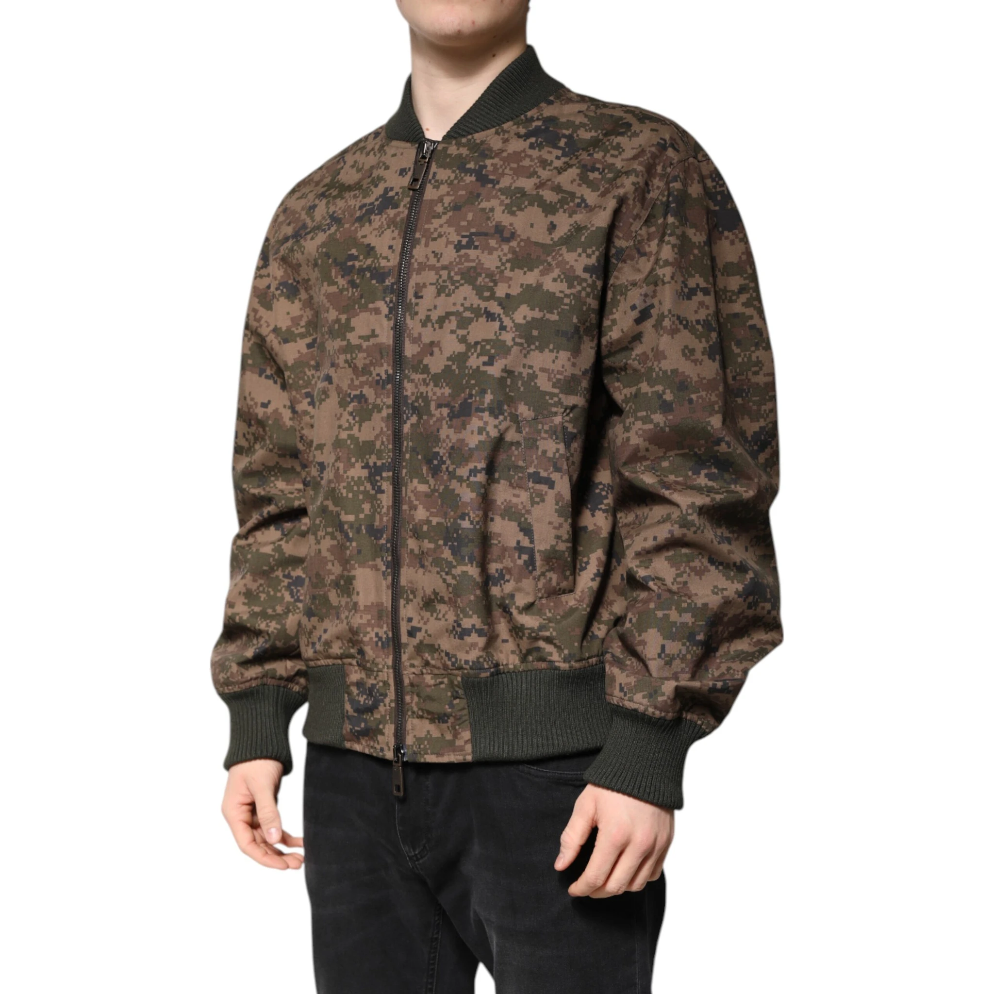Brown Camouflage Bomber Full Zip Jacket
