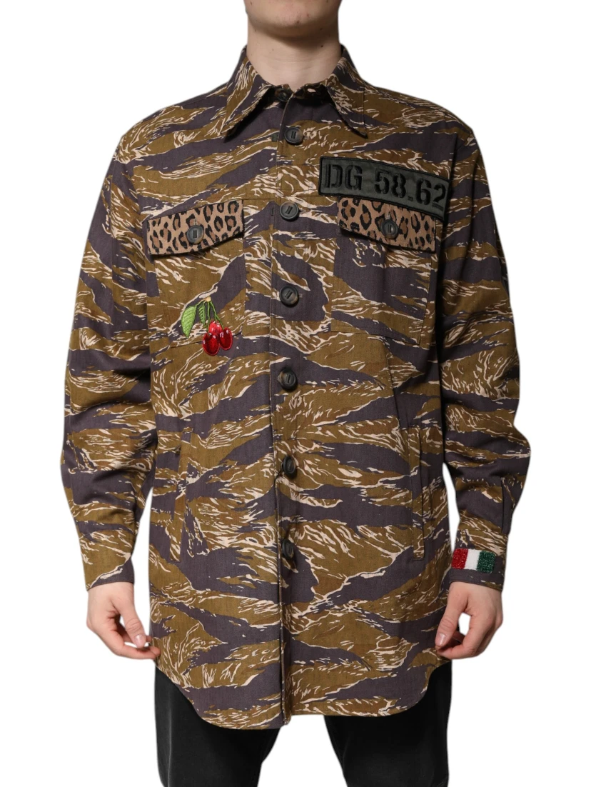 Brown Leopard Cotton Collared Coat Jacket