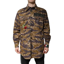 Brown Leopard Cotton Collared Coat Jacket