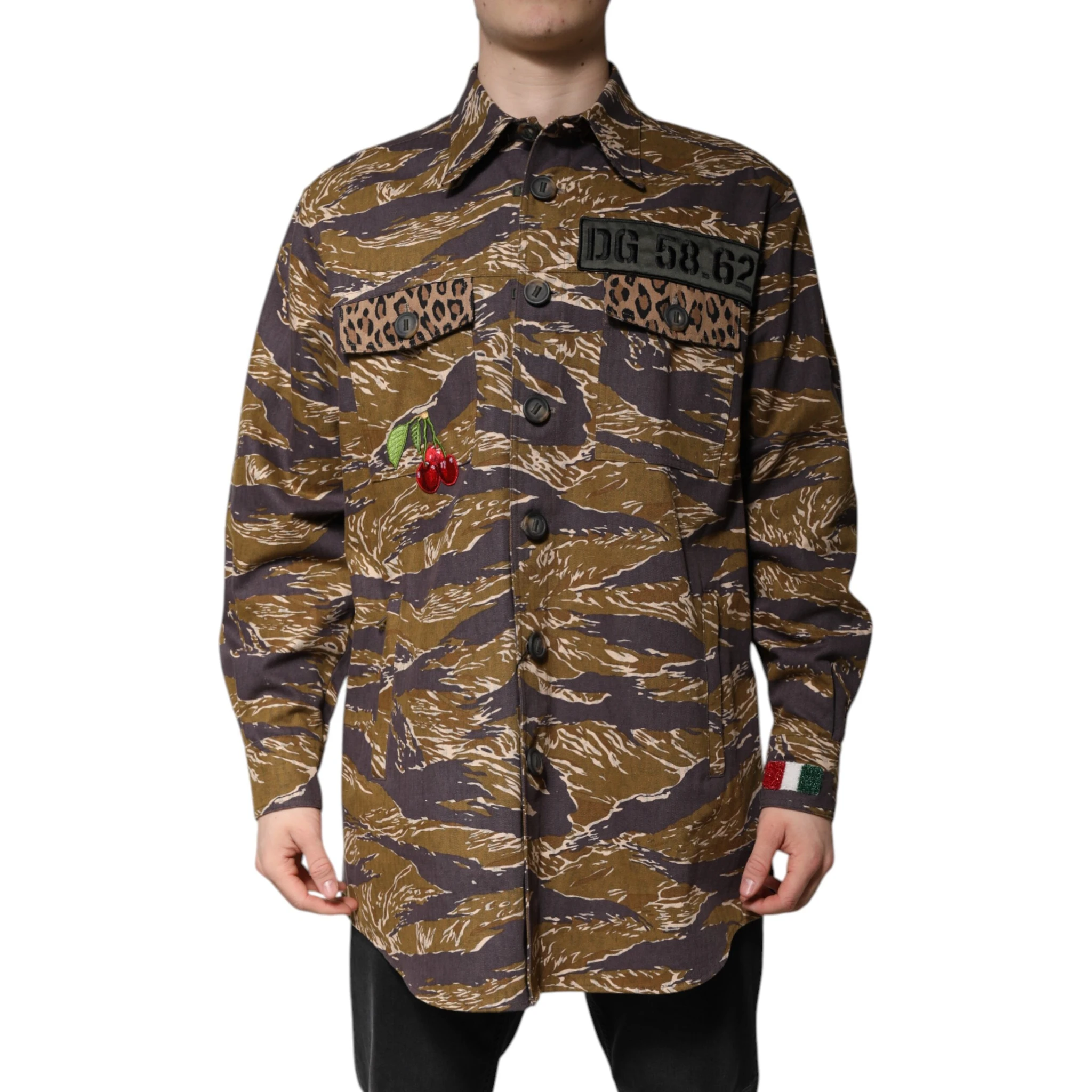 Brown Leopard Cotton Collared Coat Jacket