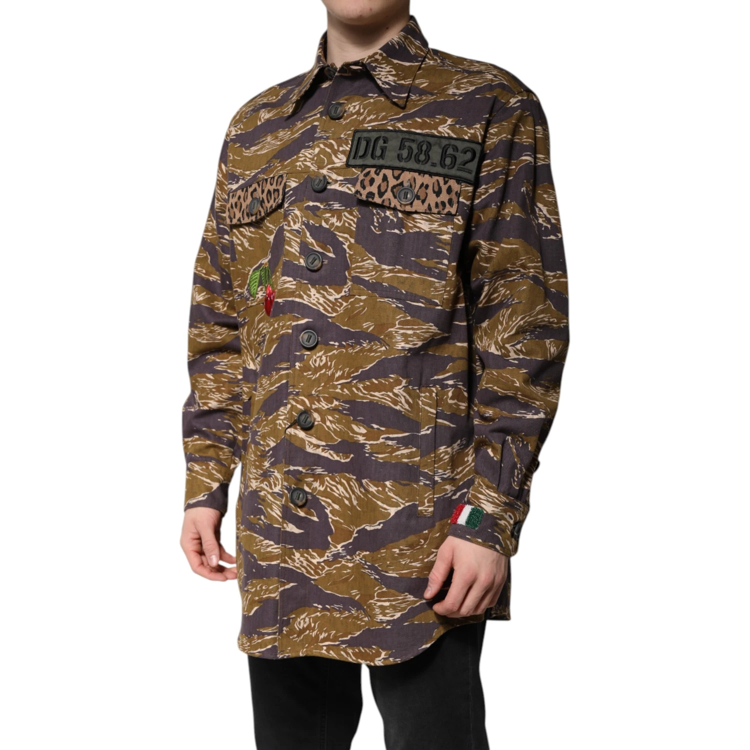Brown Leopard Cotton Collared Coat Jacket