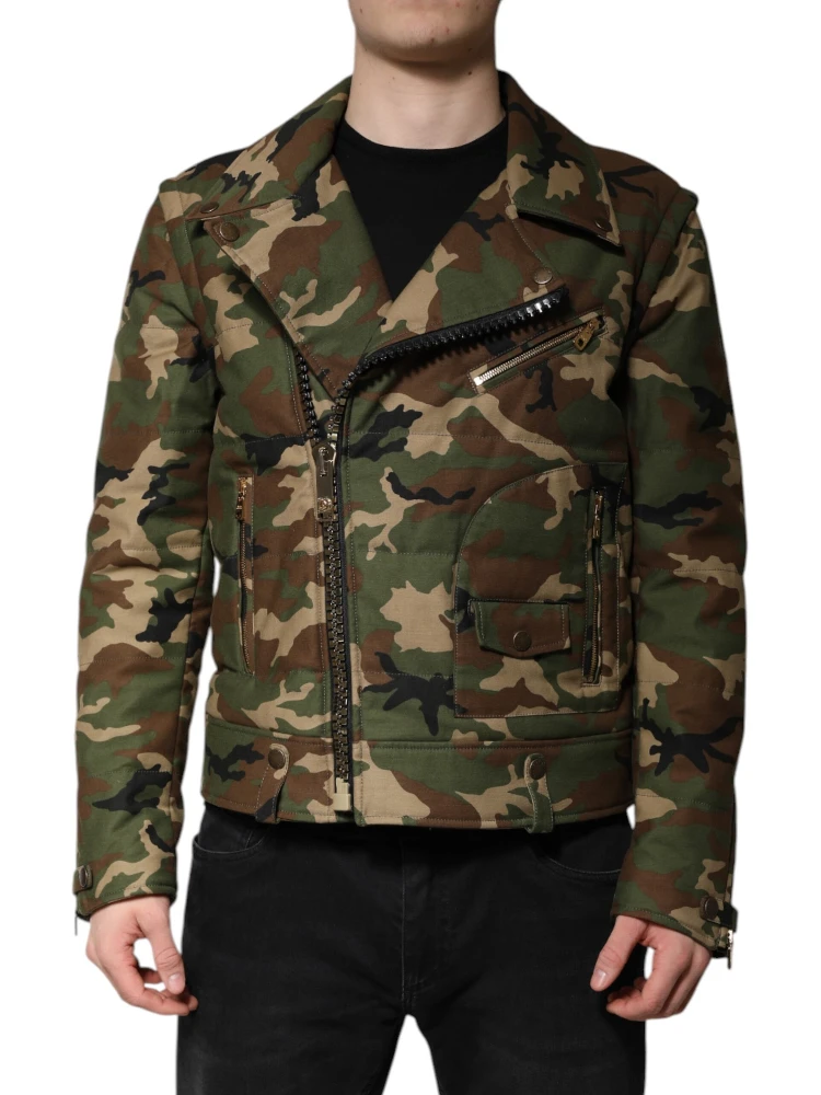 Multicolor Camouflage Nylon Biker Jacket