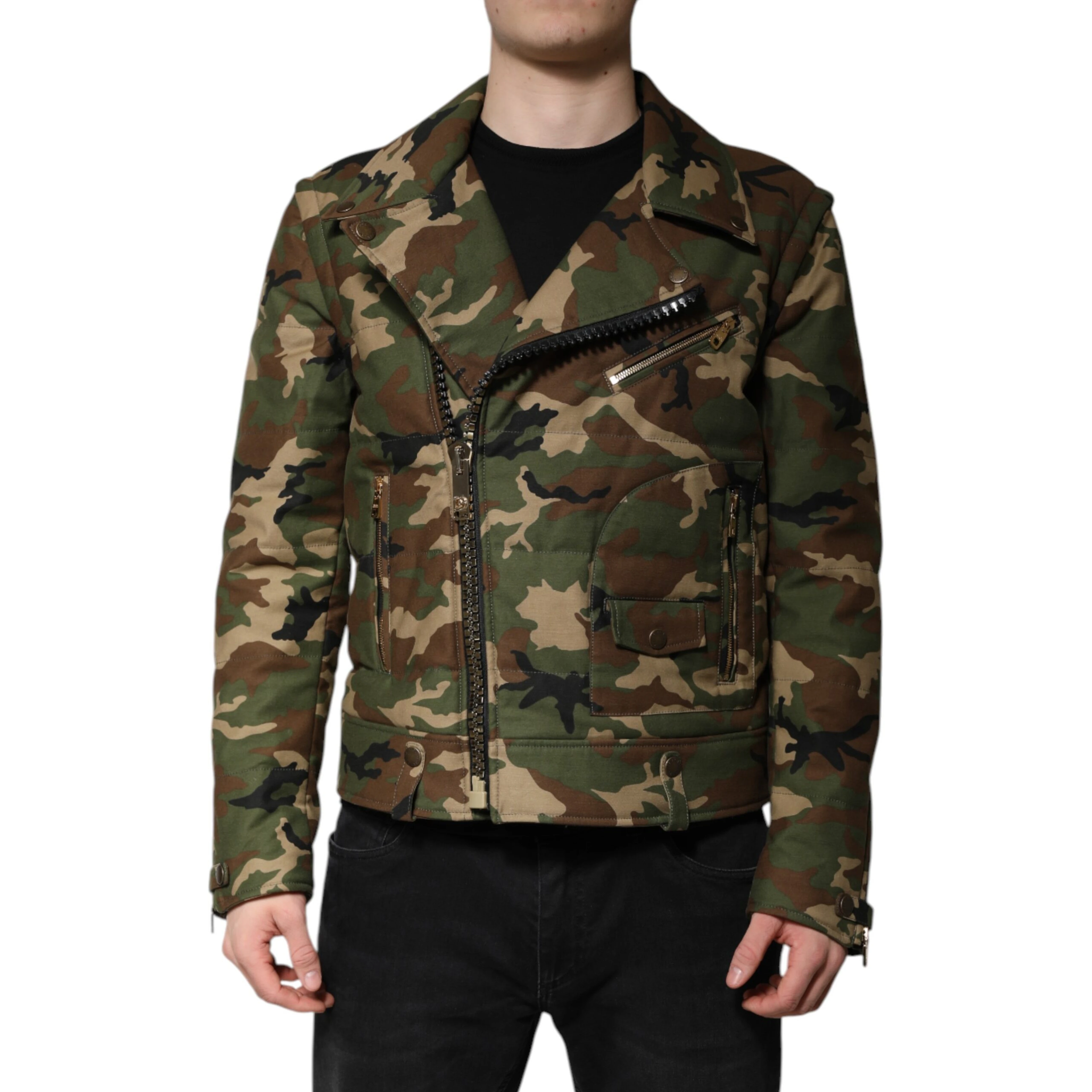Multicolor Camouflage Nylon Biker Jacket