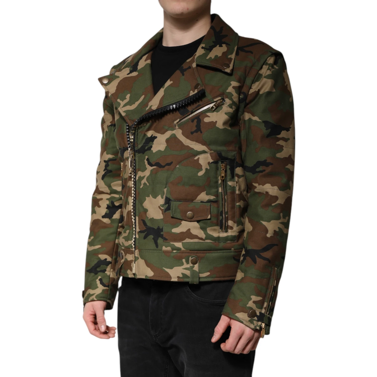 Multicolor Camouflage Nylon Biker Jacket