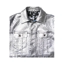 Silver Cotton Button Down Denim Biker Jacket