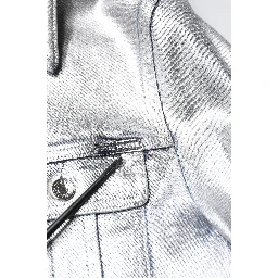 Silver Cotton Button Down Denim Biker Jacket