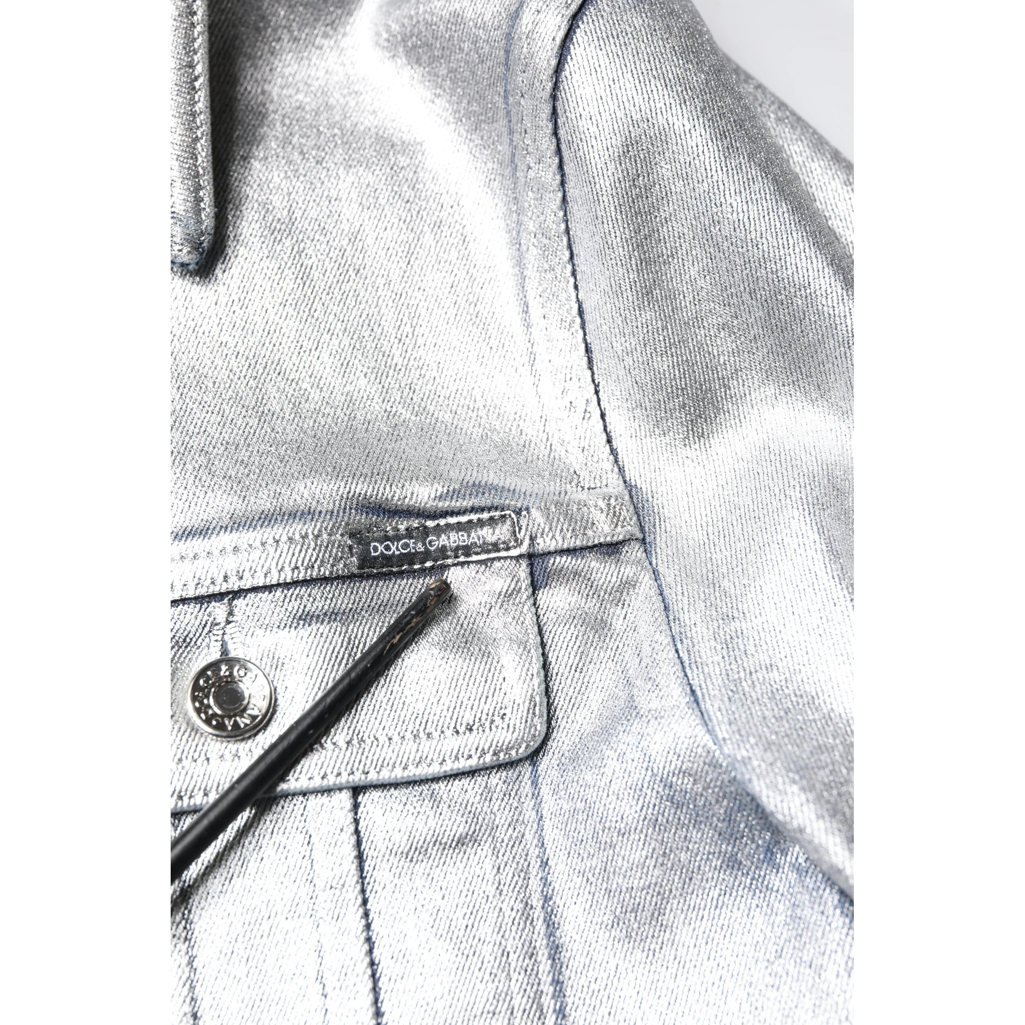 Silver Cotton Button Down Denim Biker Jacket
