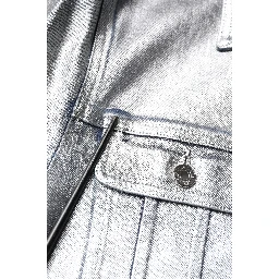 Silver Cotton Button Down Denim Biker Jacket