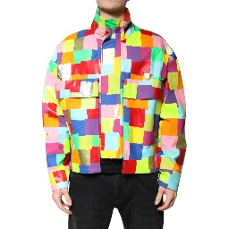 Multicolor Cotton Full Zip Men Biker Jacket