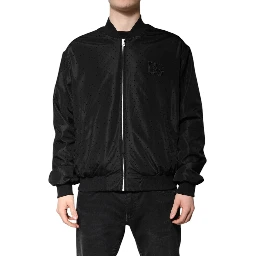Black Long Sleeves Full Zip Bomber Jacket