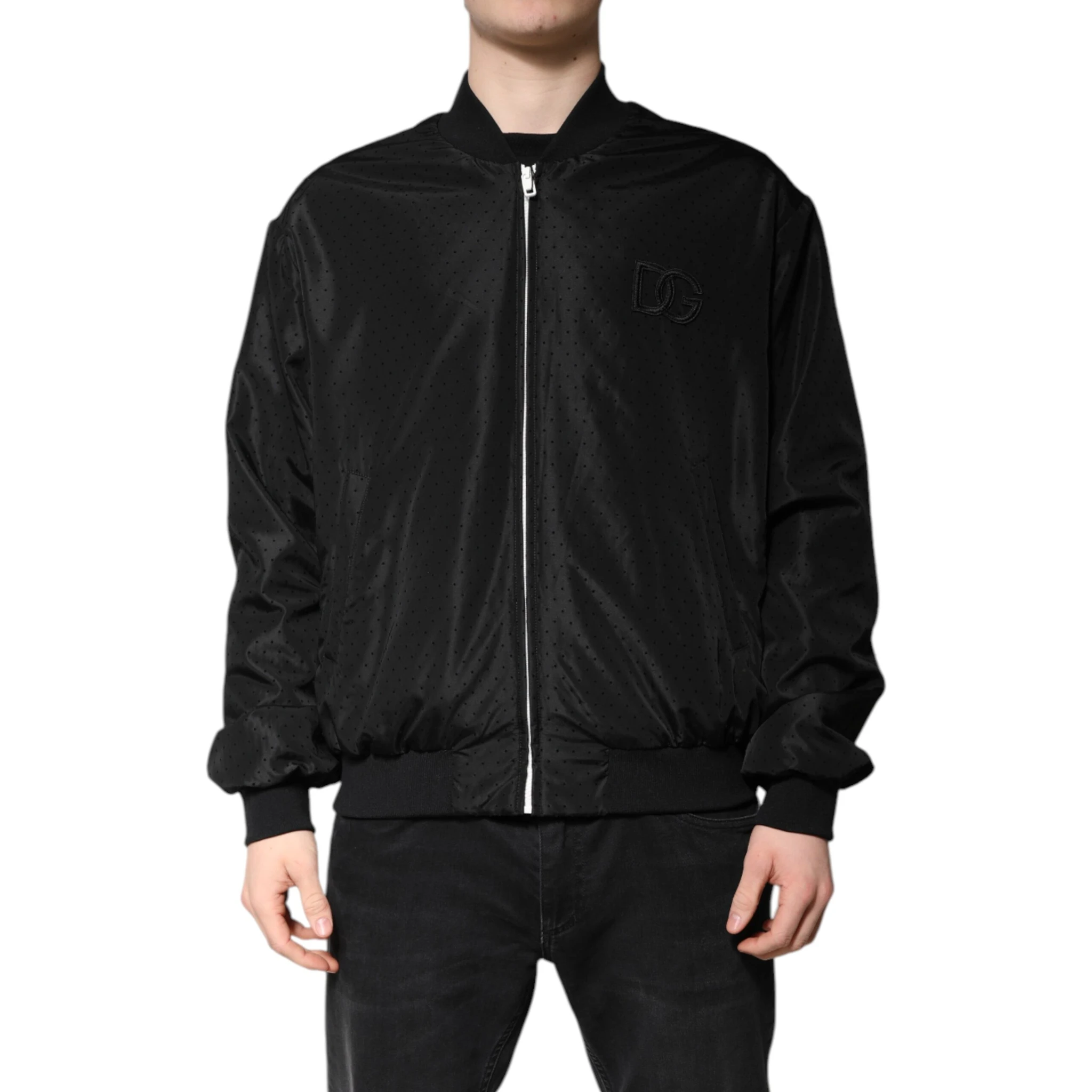 Black Long Sleeves Full Zip Bomber Jacket