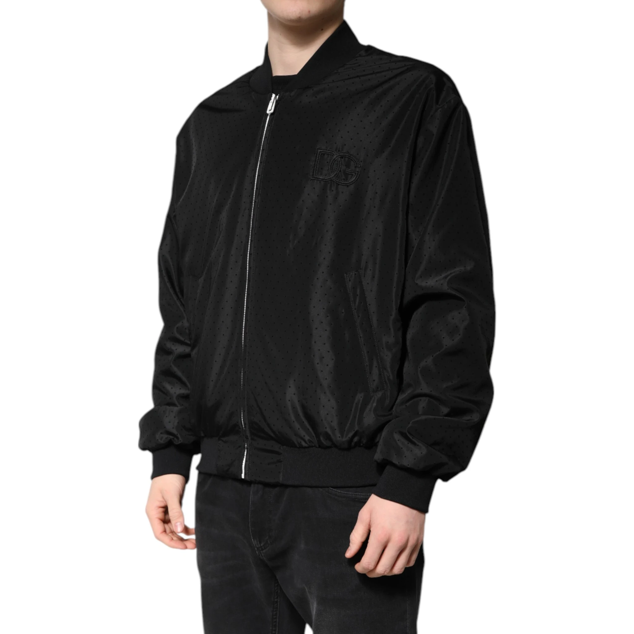 Black Long Sleeves Full Zip Bomber Jacket