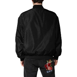 Black Long Sleeves Full Zip Bomber Jacket