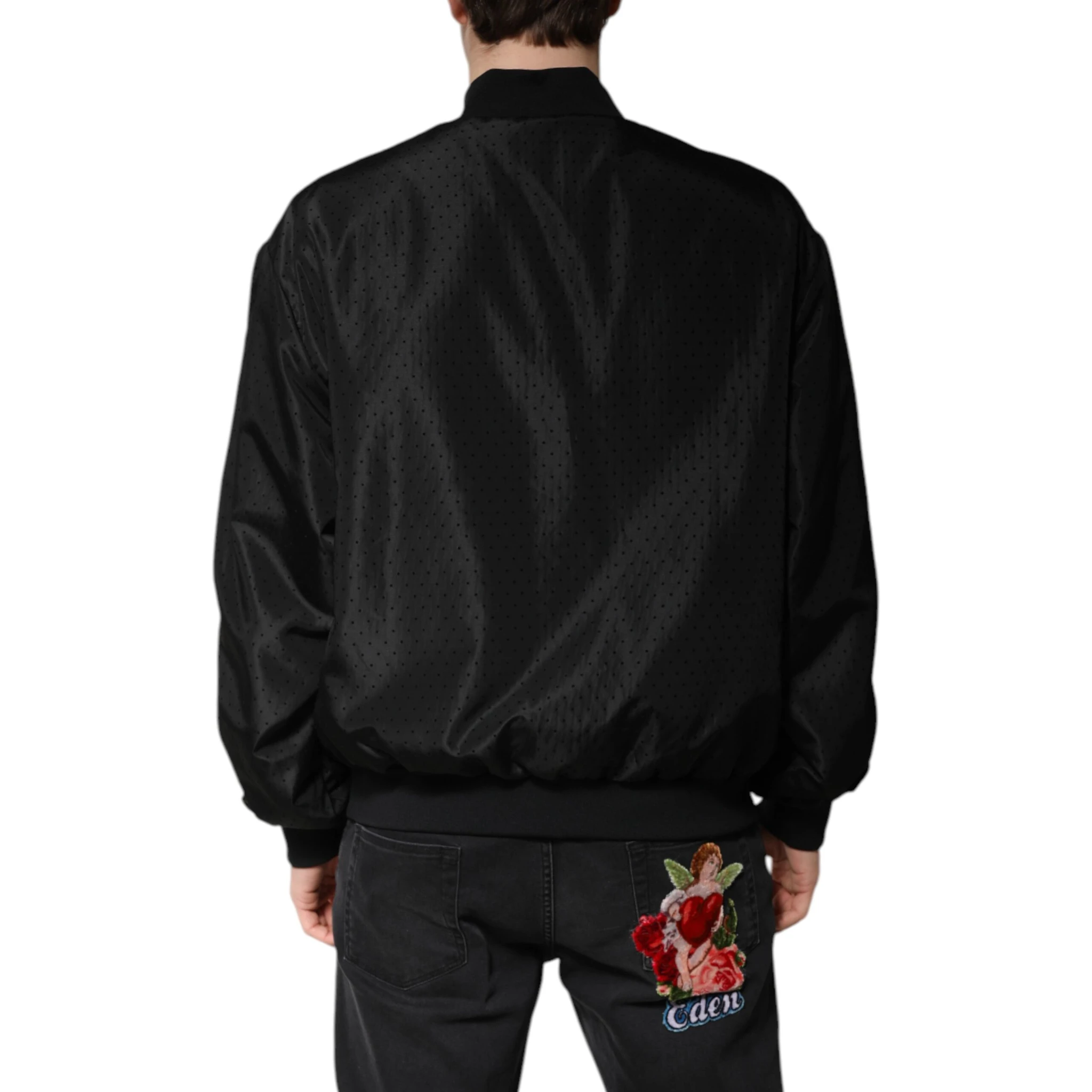 Black Long Sleeves Full Zip Bomber Jacket