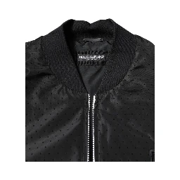 Black Long Sleeves Full Zip Bomber Jacket