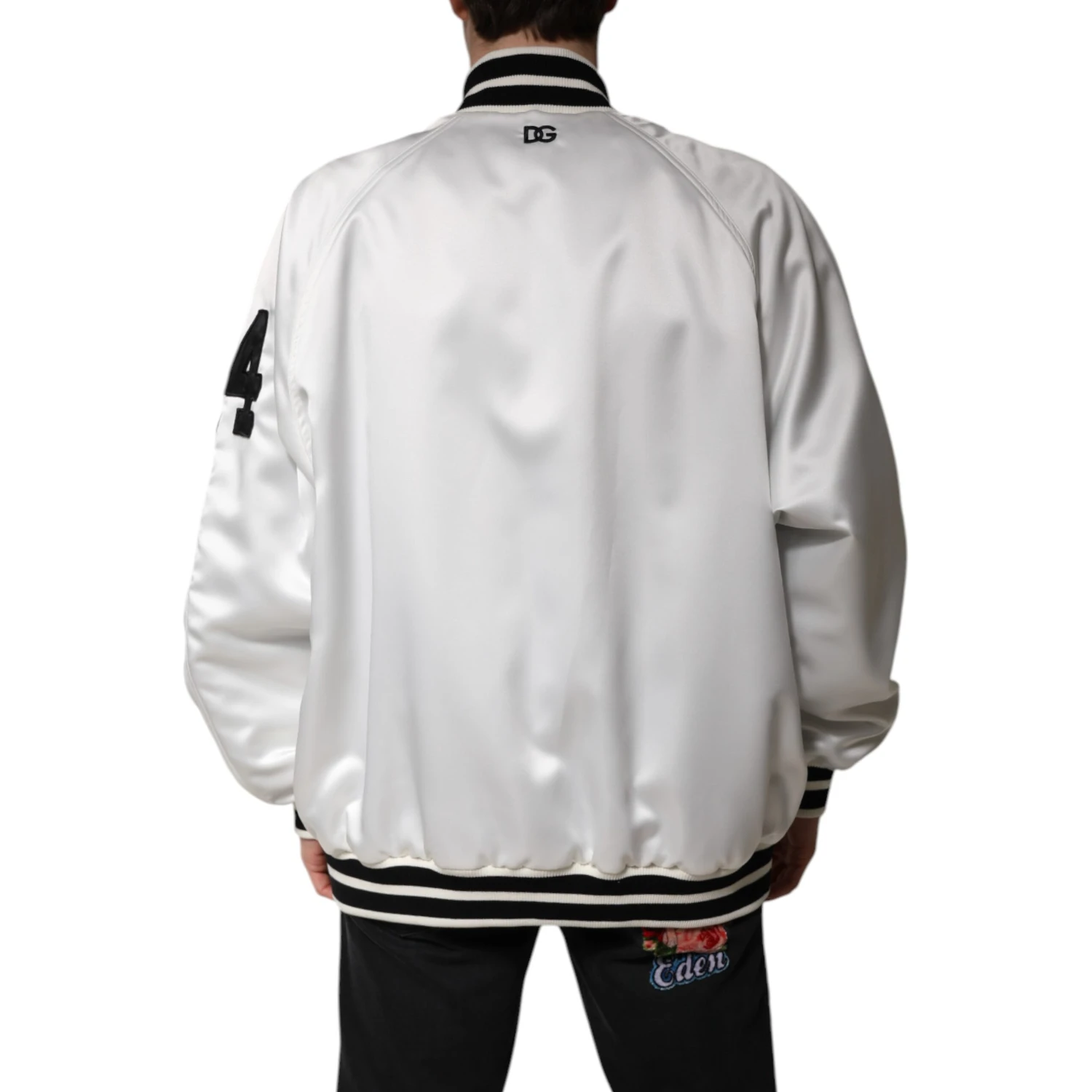 White DG Logo Polyester Jersey Bomber Jacket