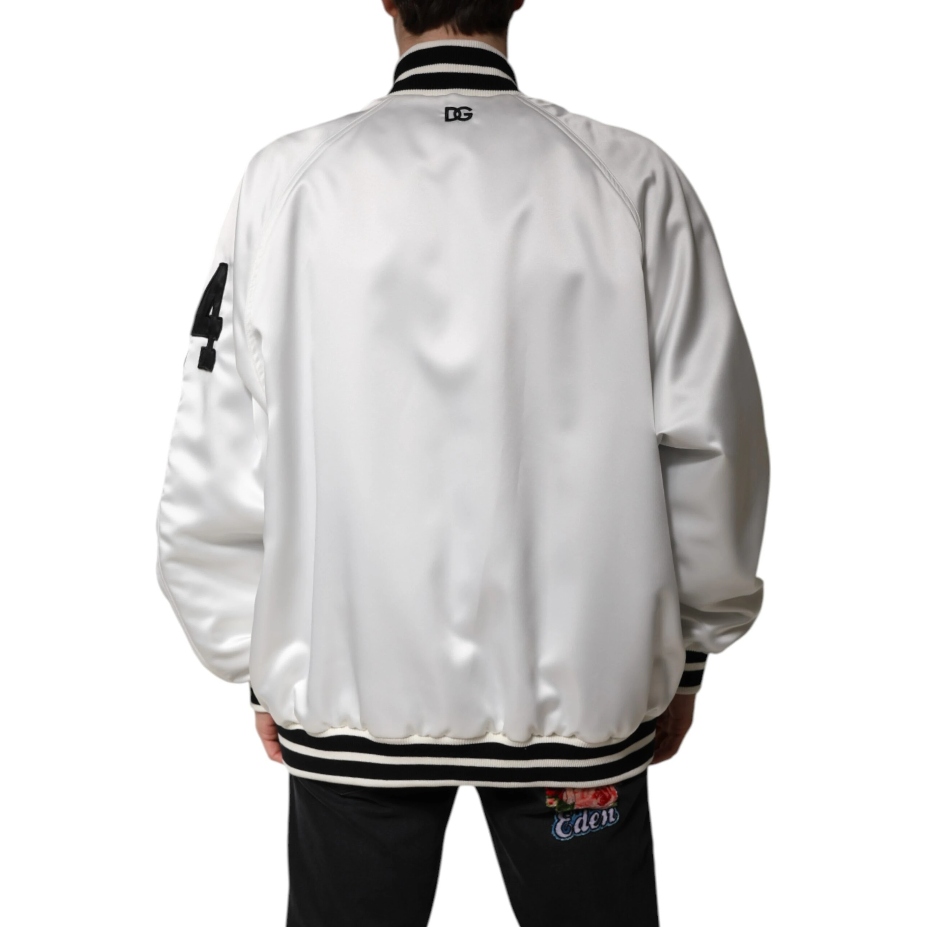 White DG Logo Polyester Jersey Bomber Jacket
