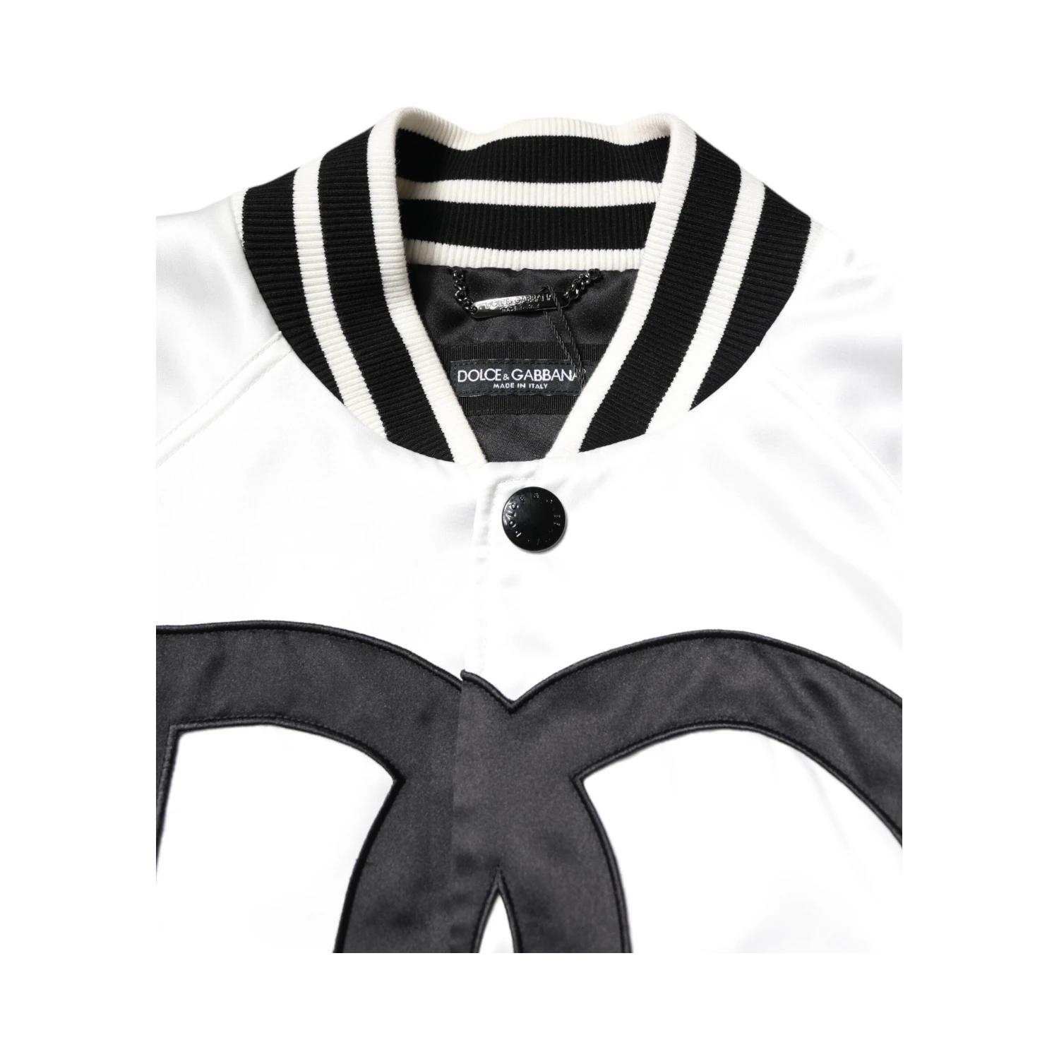 White DG Logo Polyester Jersey Bomber Jacket