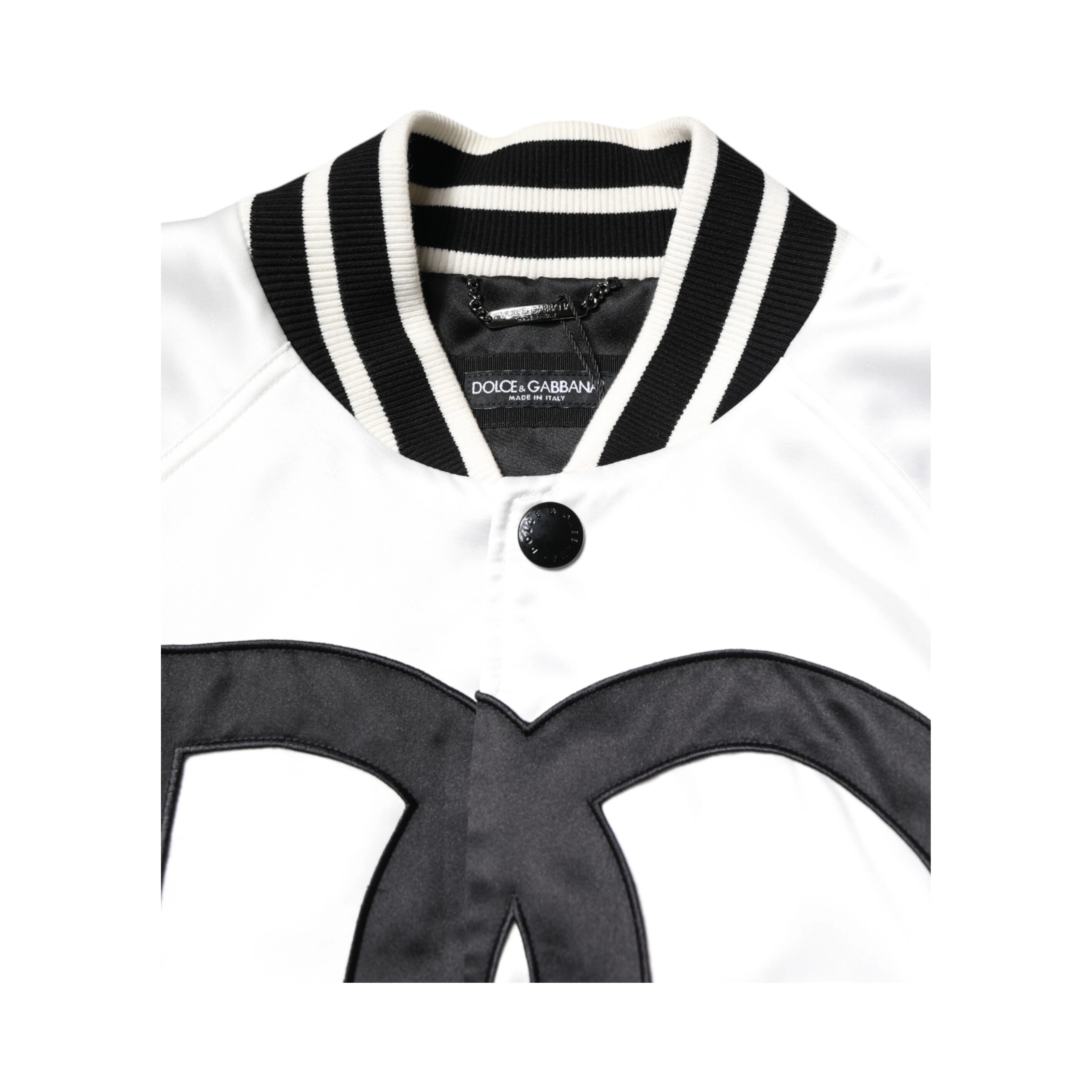 White DG Logo Polyester Jersey Bomber Jacket