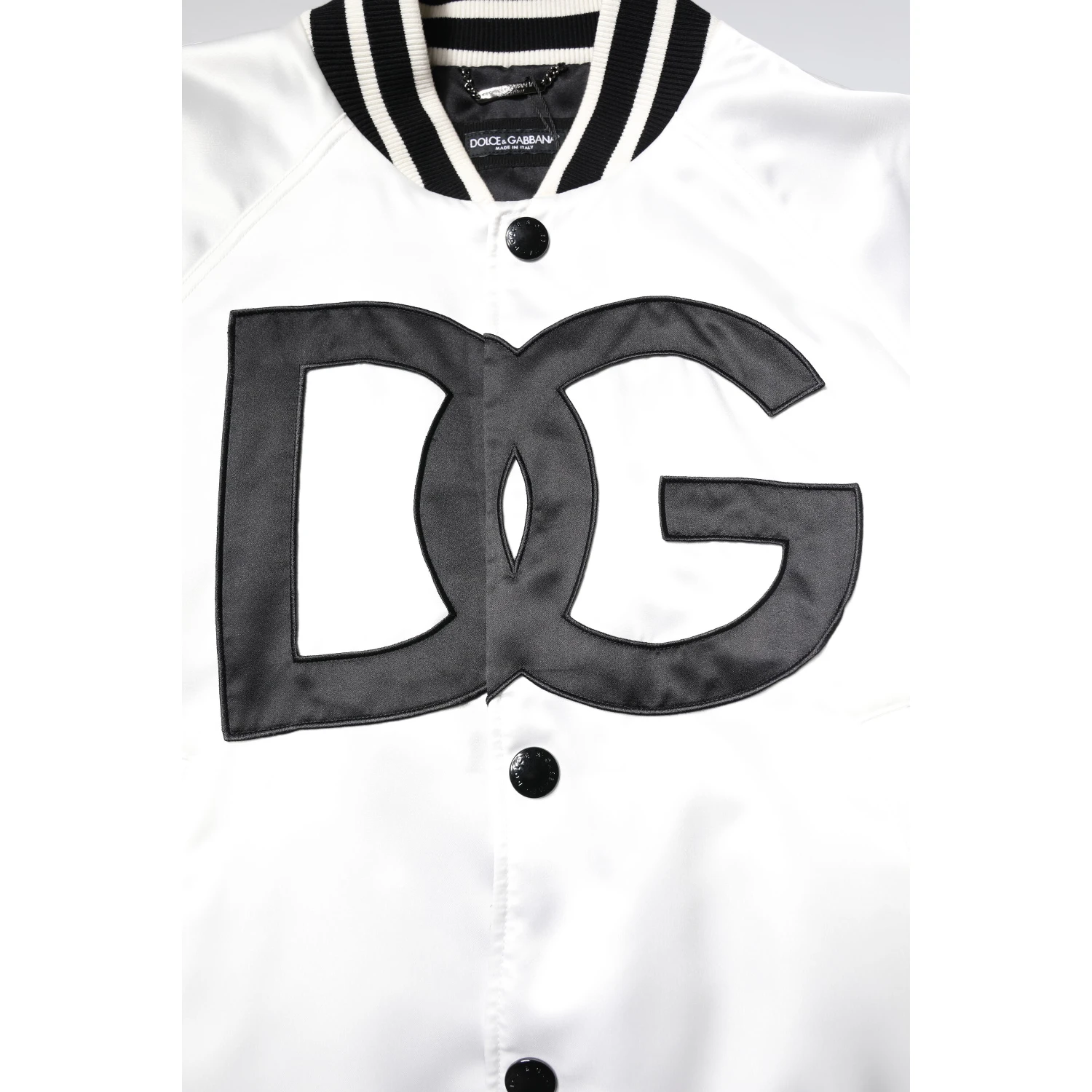 White DG Logo Polyester Jersey Bomber Jacket