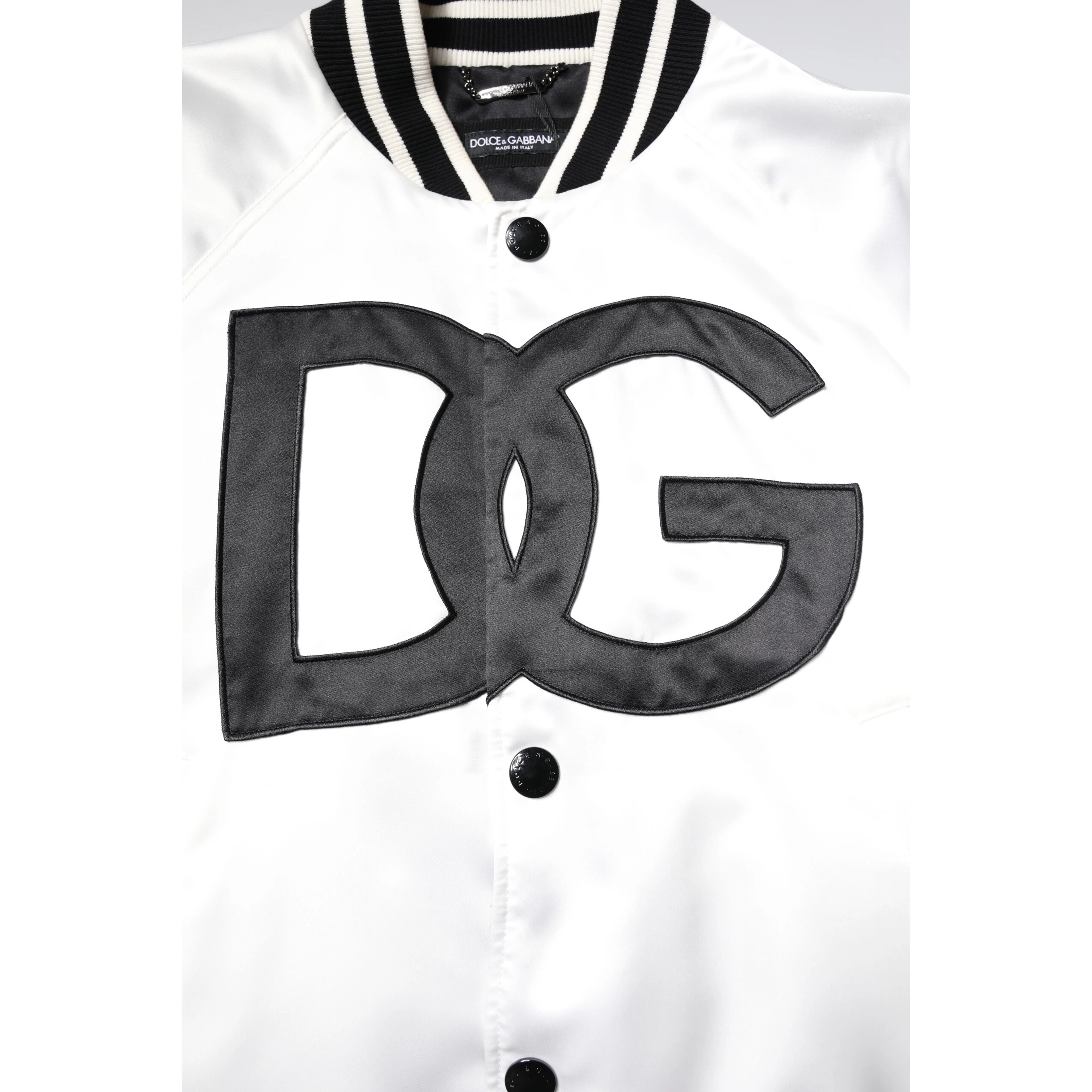 White DG Logo Polyester Jersey Bomber Jacket
