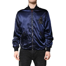 Blue Nylon DG Crown Full Zip Bomber Jacket