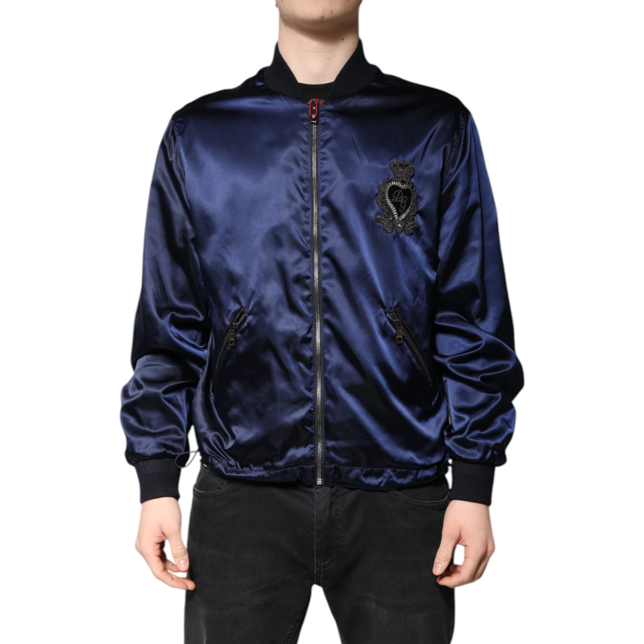 Blue Nylon DG Crown Full Zip Bomber Jacket