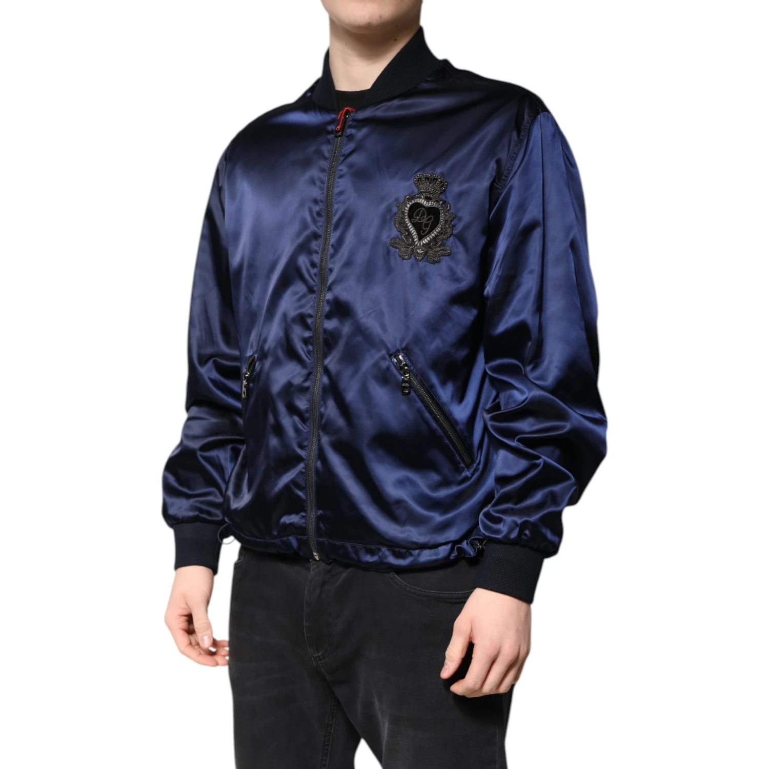 Blue Nylon DG Crown Full Zip Bomber Jacket