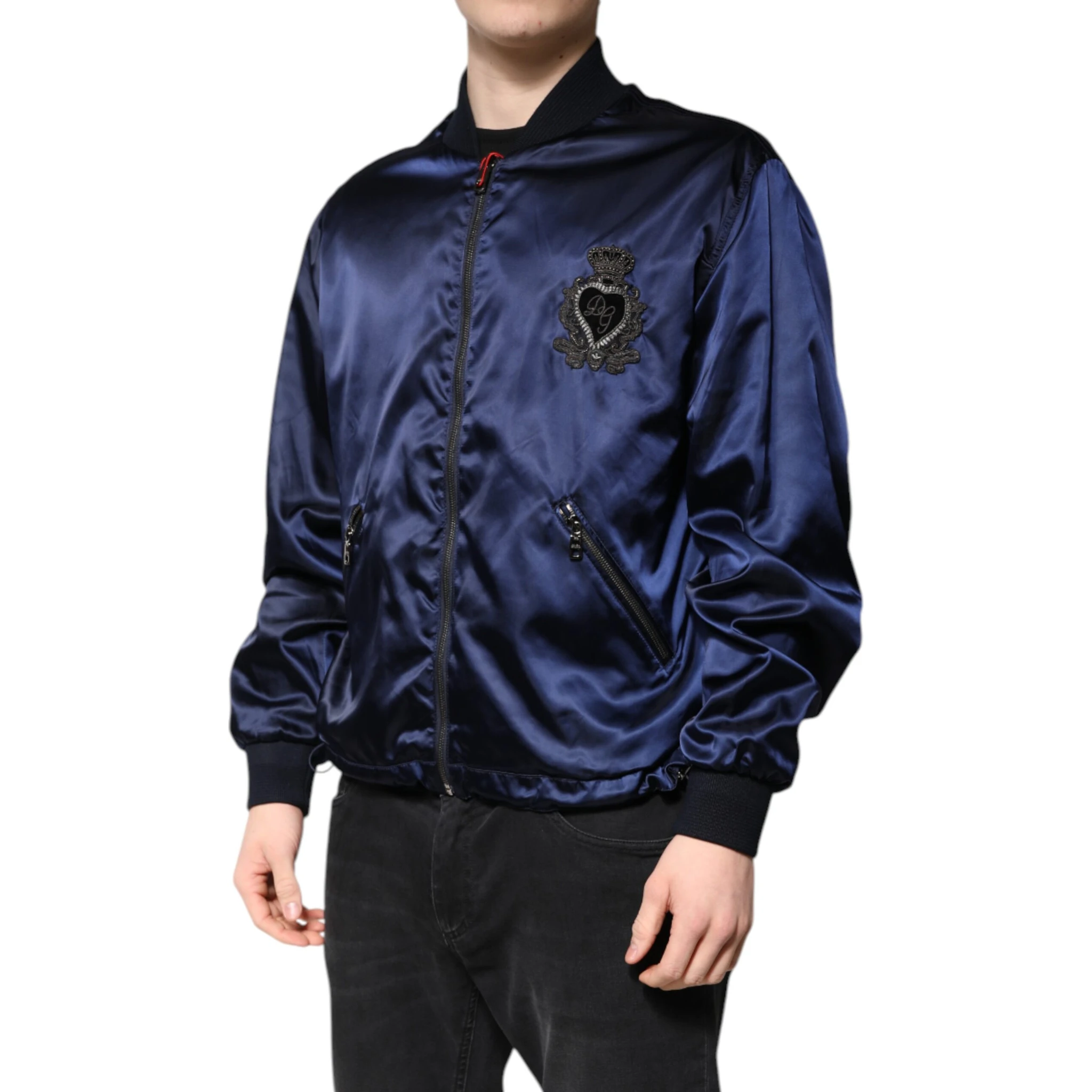 Blue Nylon DG Crown Full Zip Bomber Jacket
