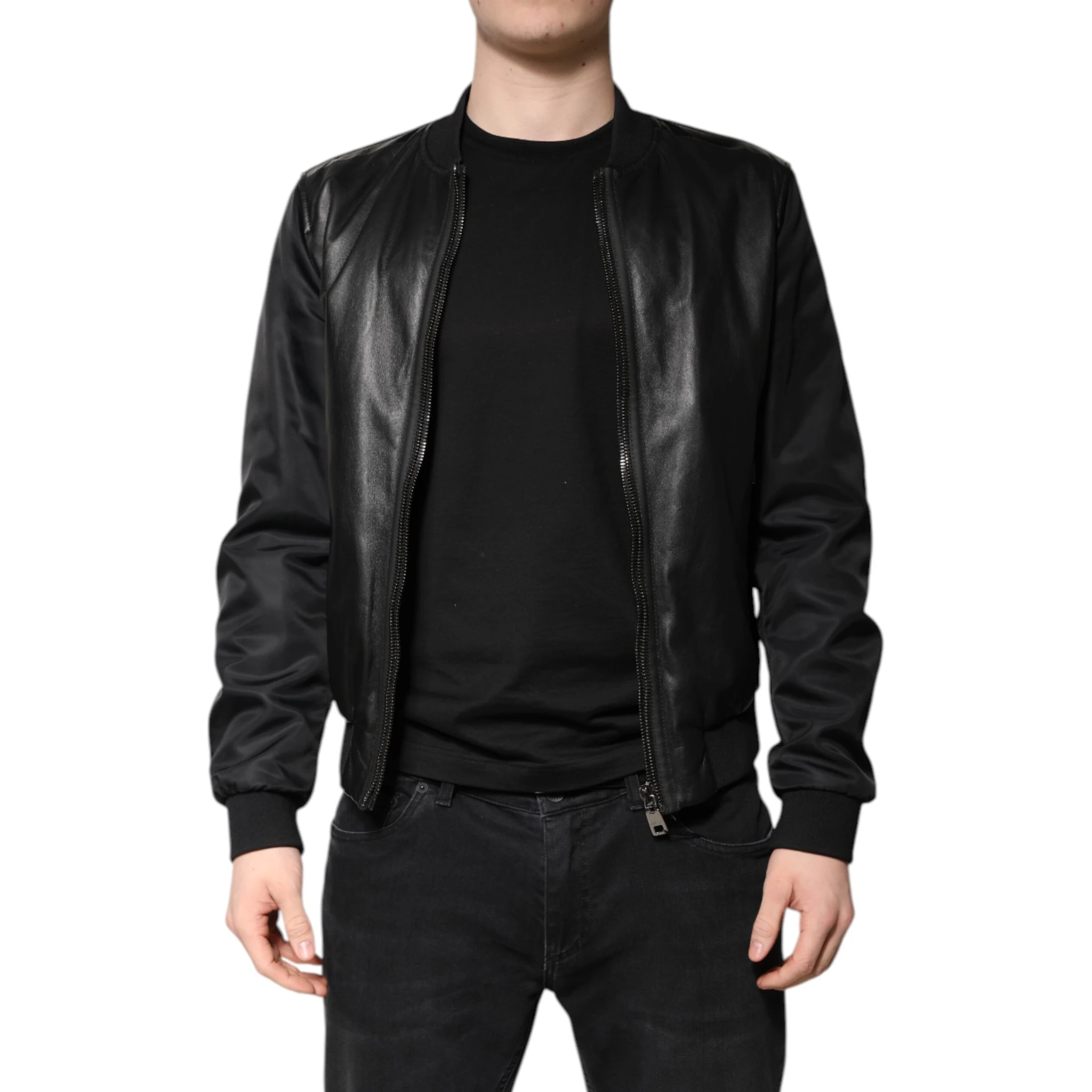 Black Lambskin Leather Biker Full Zip Jacket
