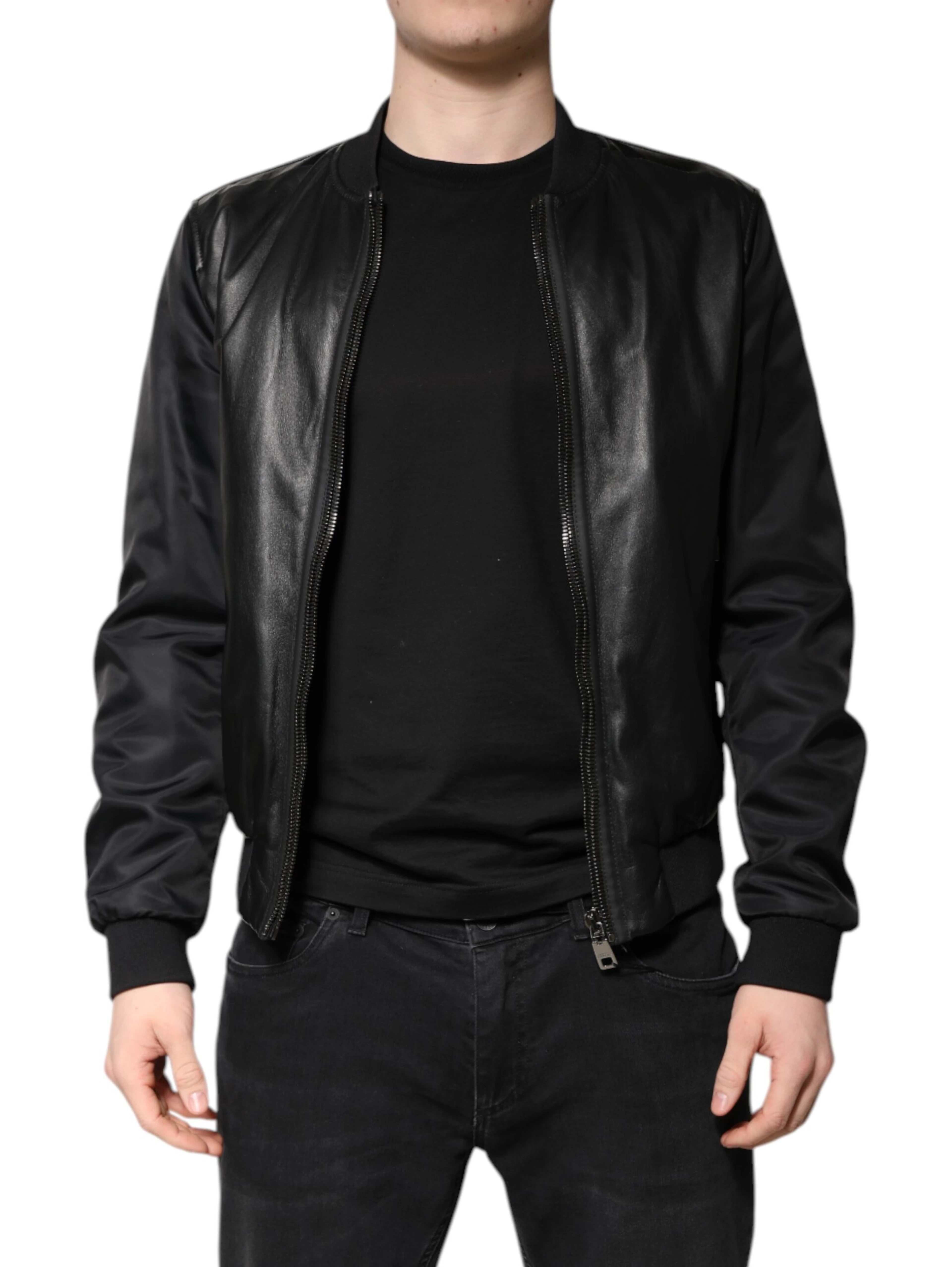 Black Lambskin Leather Biker Full Zip Jacket