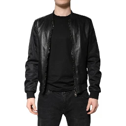Black Lambskin Leather Biker Full Zip Jacket