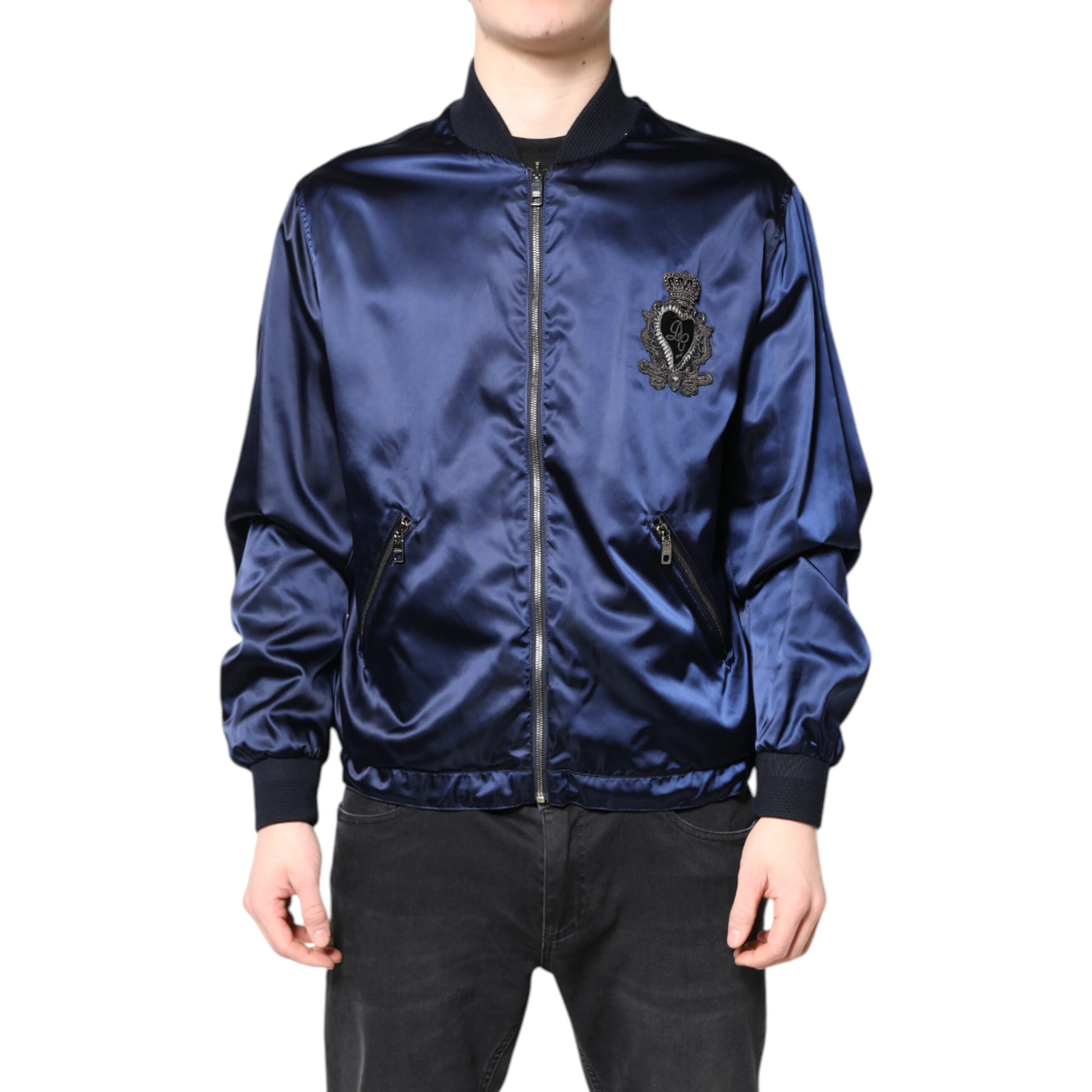 Blue Nylon DG Crown Full Zip Bomber Jacket