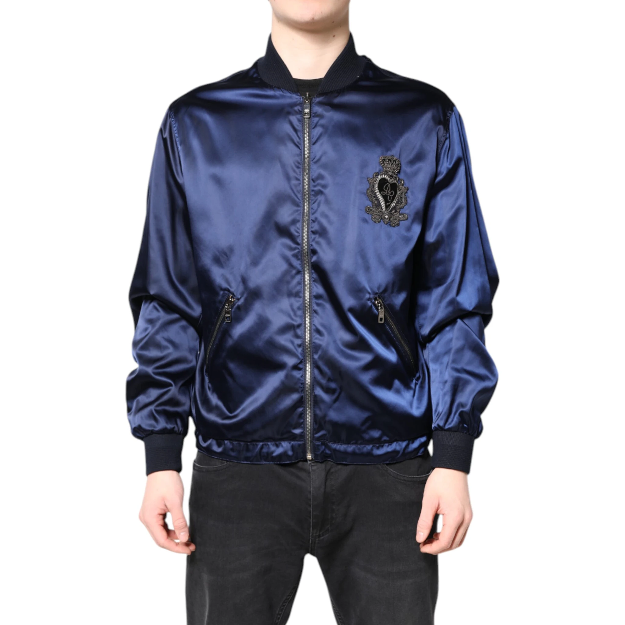 Blue Nylon DG Crown Full Zip Bomber Jacket