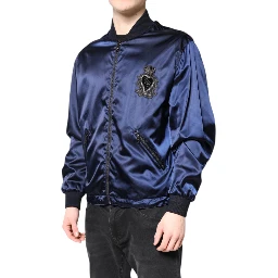 Blue Nylon DG Crown Full Zip Bomber Jacket