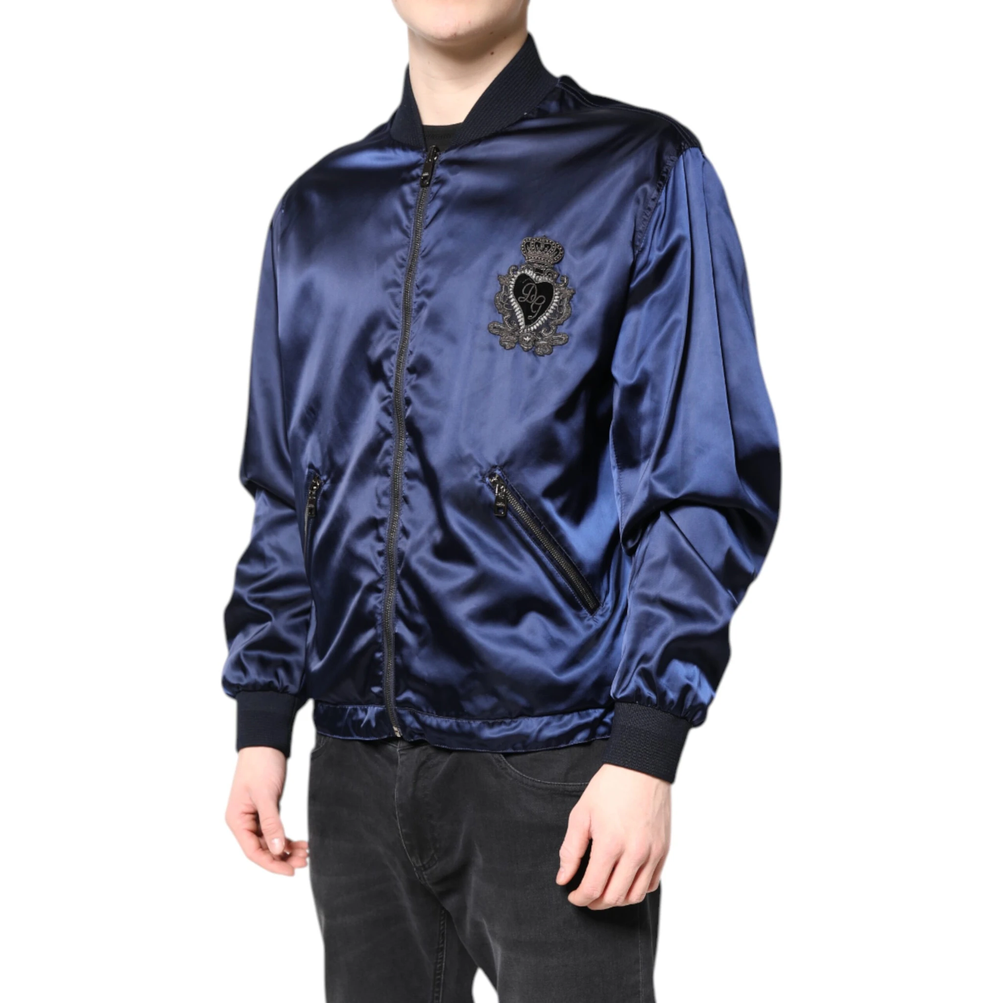 Blue Nylon DG Crown Full Zip Bomber Jacket