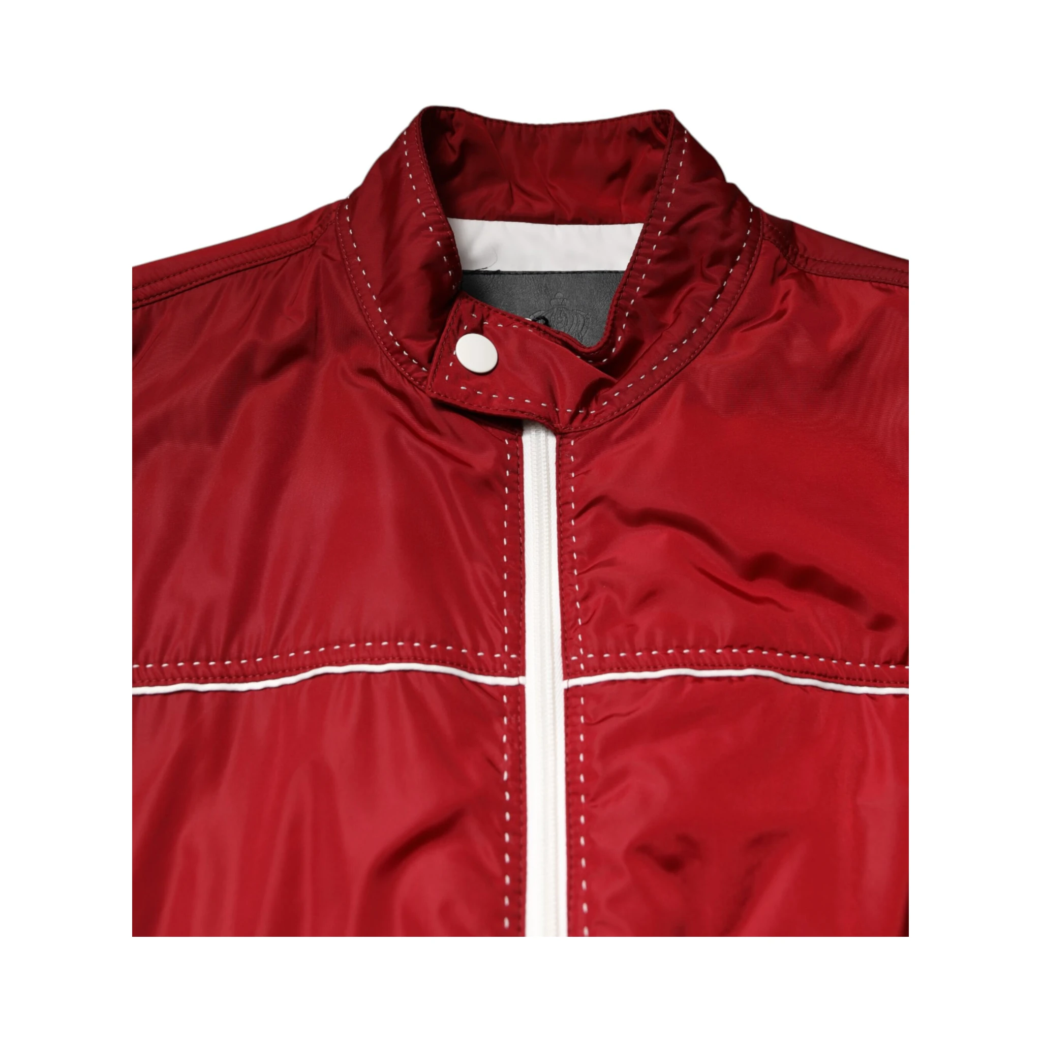 Red White Nylon Full Zip Men Bomber Jacket