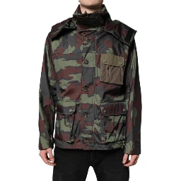 Multicolor Camouflage Button Hooded Jacket