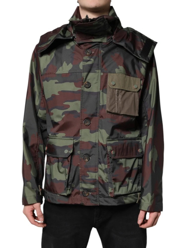 Multicolor Camouflage Button Hooded Jacket alternative