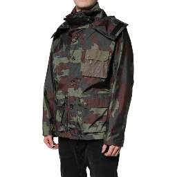 Multicolor Camouflage Button Hooded Jacket