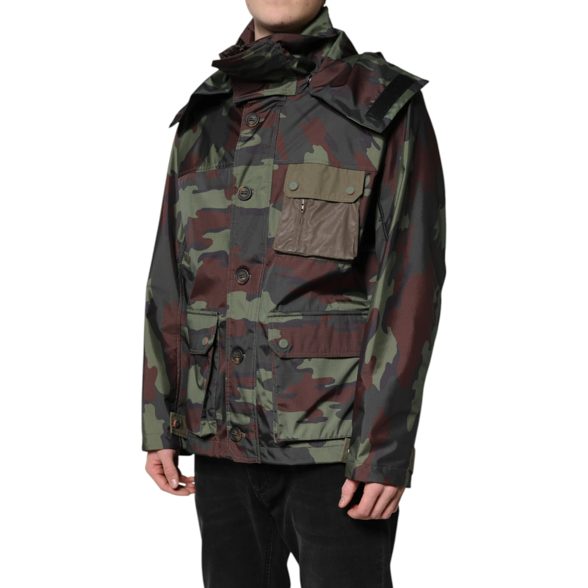Multicolor Camouflage Button Hooded Jacket