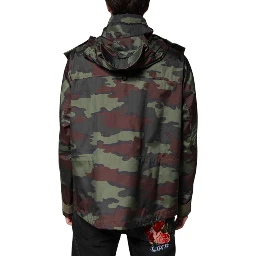 Multicolor Camouflage Button Hooded Jacket