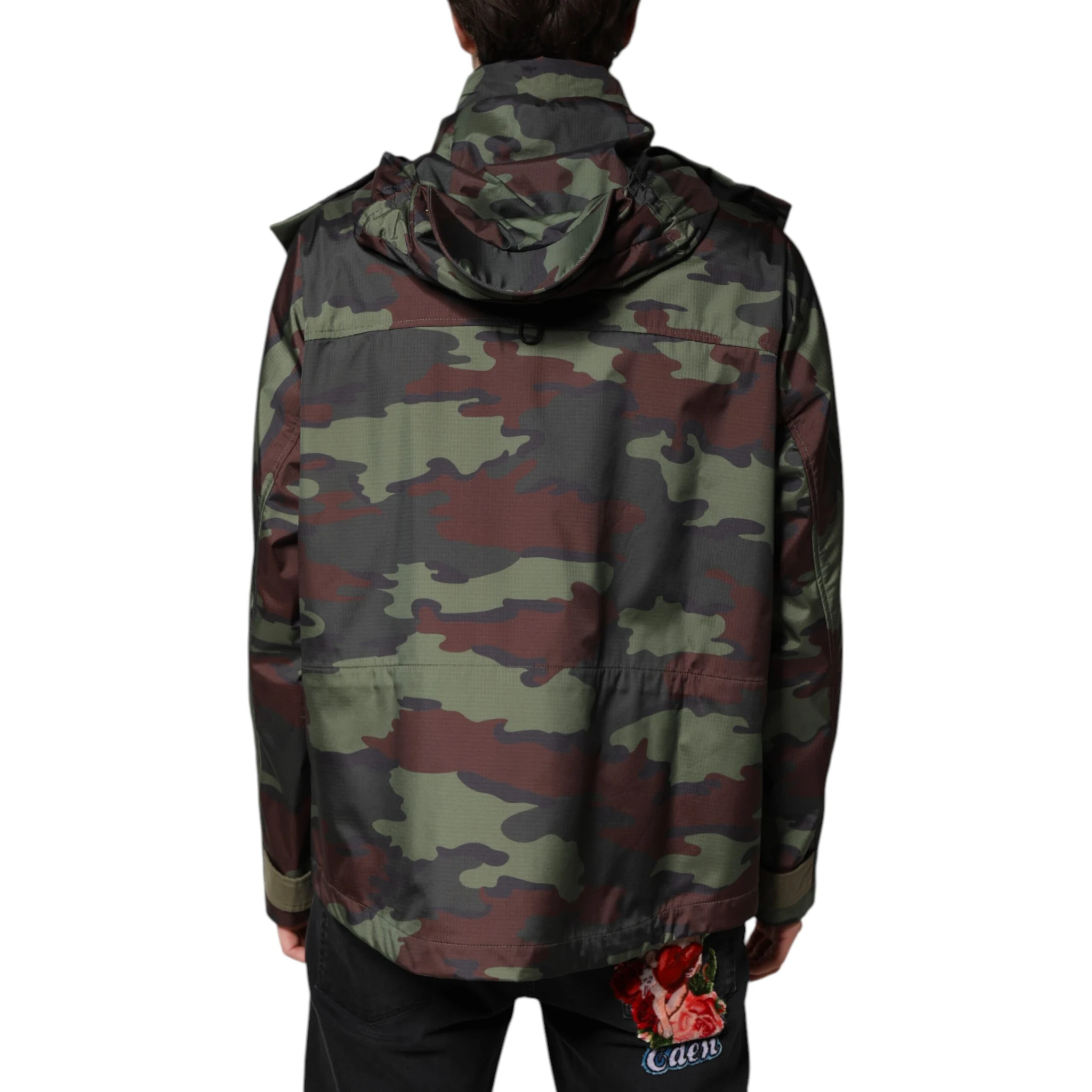 Multicolor Camouflage Button Hooded Jacket