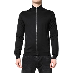 Black Cotton Logo Full Zip Men Bomber Jacket
