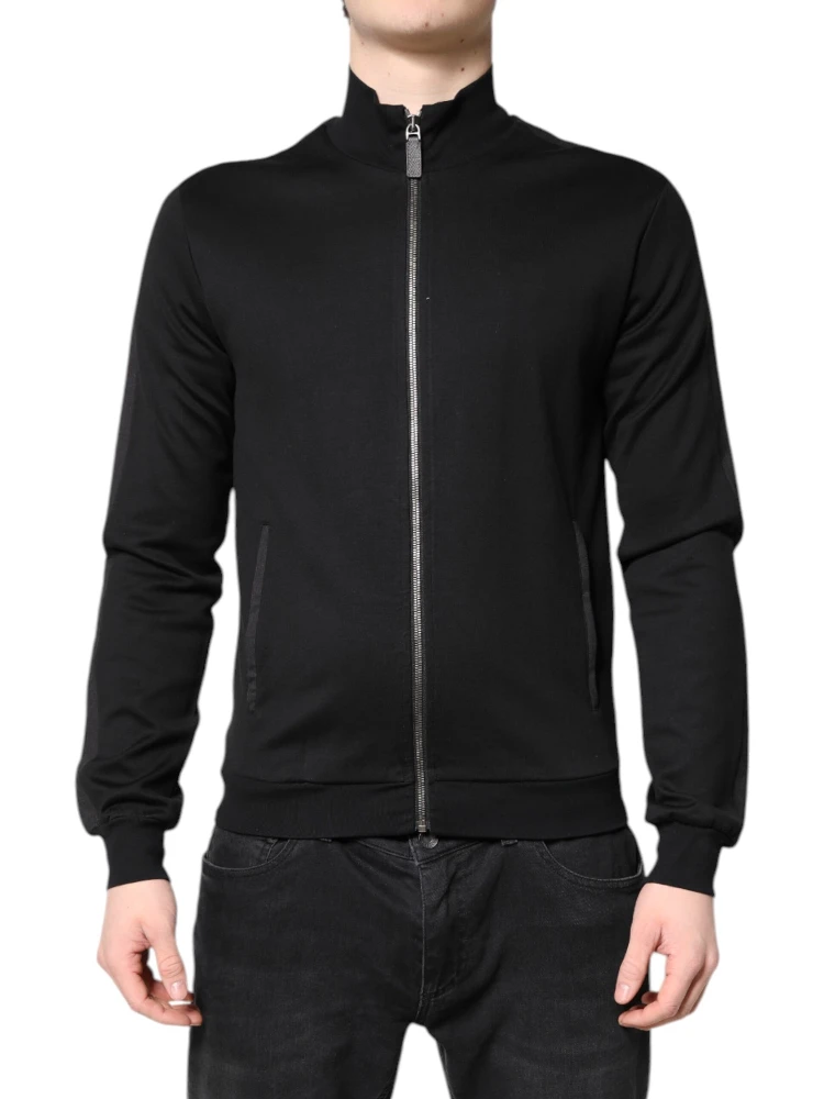 Black Cotton Logo Full Zip Men Bomber Jacket alternative