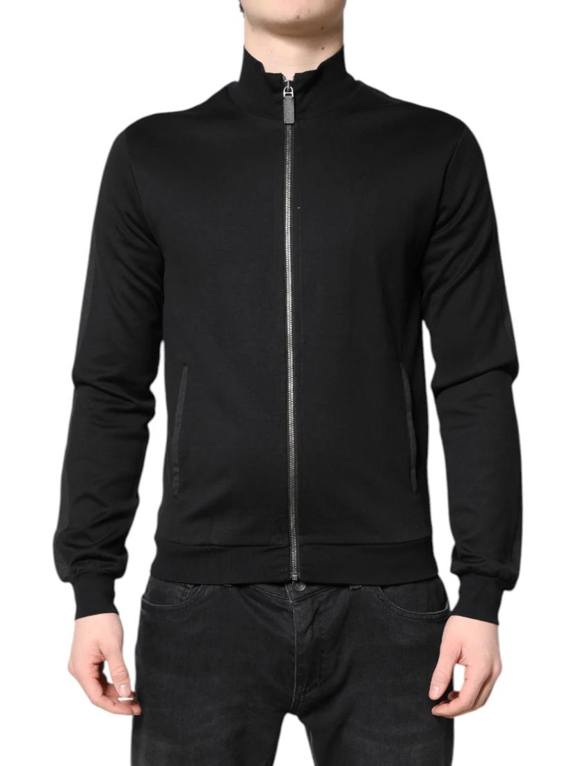 Black Cotton Logo Full Zip Men Bomber Jacket