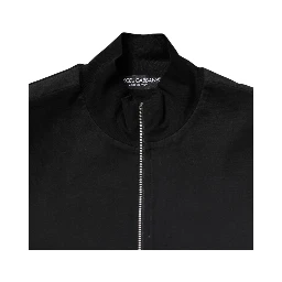 Black Cotton Logo Full Zip Men Bomber Jacket